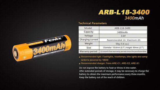 Nabíjacia batéria Fenix 18650 3400mAh (Li-Ion)